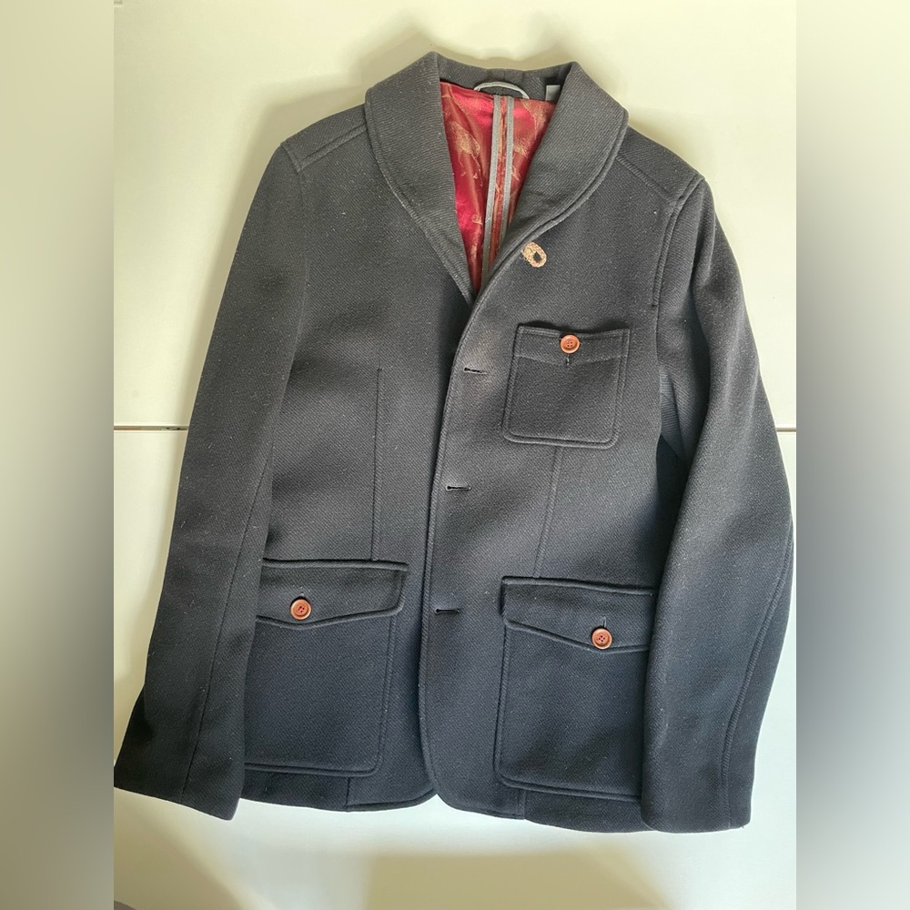 Ted Baker Mens Navy Wool Peacoat